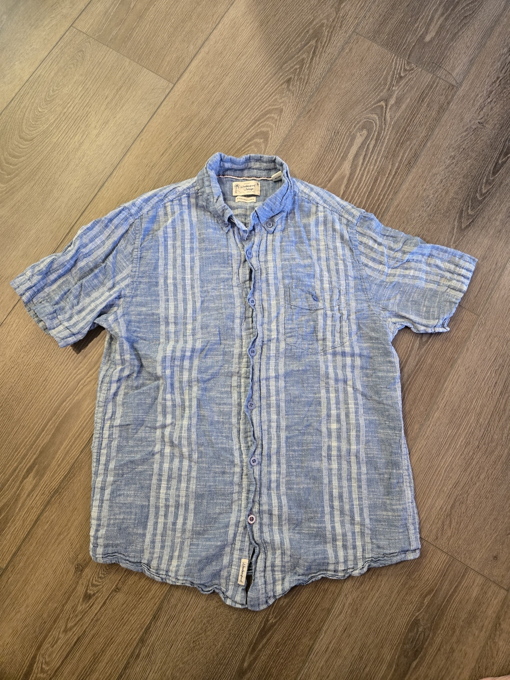 Weatherproof Light Blue Striped Short-Sleeve Button-Down Shirt
